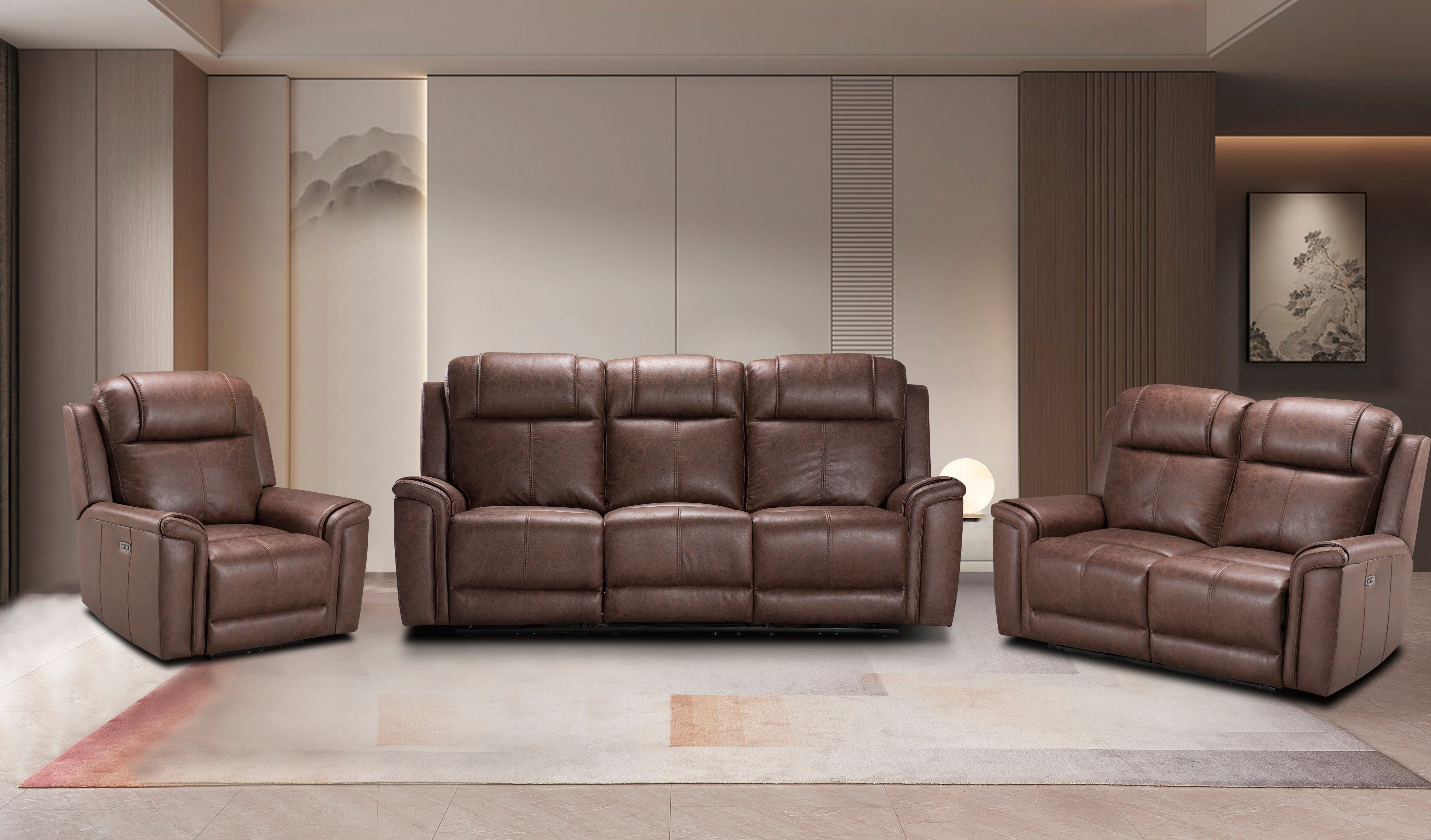 Charles Electric / Power Reclining Brown Resilience Fabric Sofa Range | Power Headrests | USB Charging & Drinks Tray Table Plus High Seating & Backrest Position | Couch - Image 3