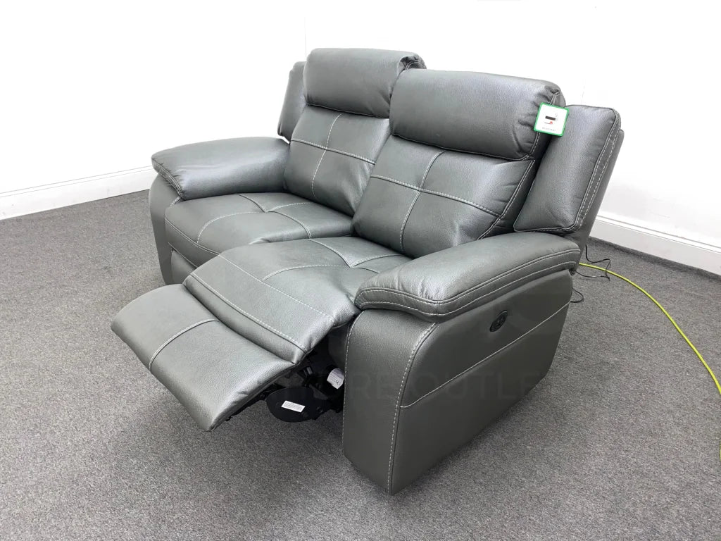 Parker Electric Recliner Grey Leather 2 Seater Sofa - Image 3
