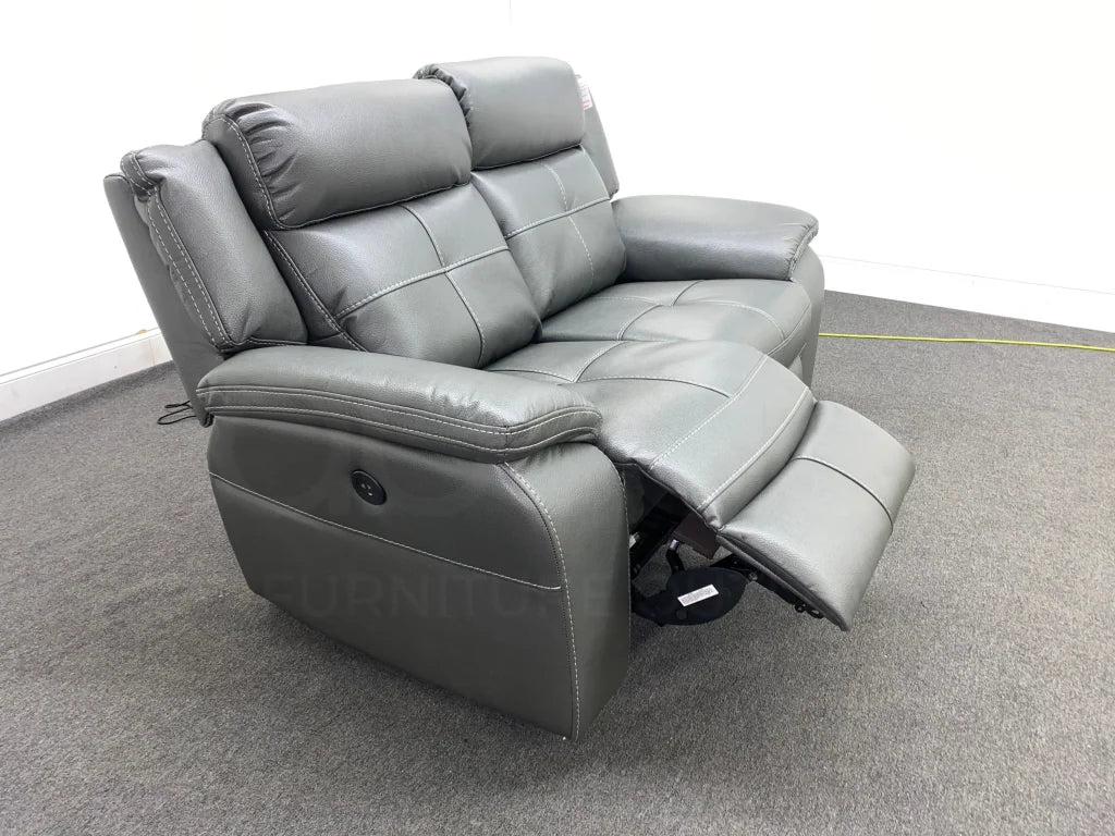 Parker Electric Recliner Grey Leather 2 Seater Sofa - Image 6