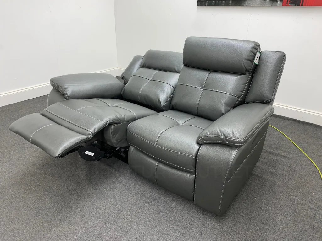 Parker Electric Recliner Grey Leather 2 Seater Sofa - Image 7