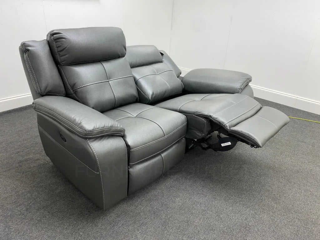 Parker Electric Recliner Grey Leather 2 Seater Sofa - Image 8