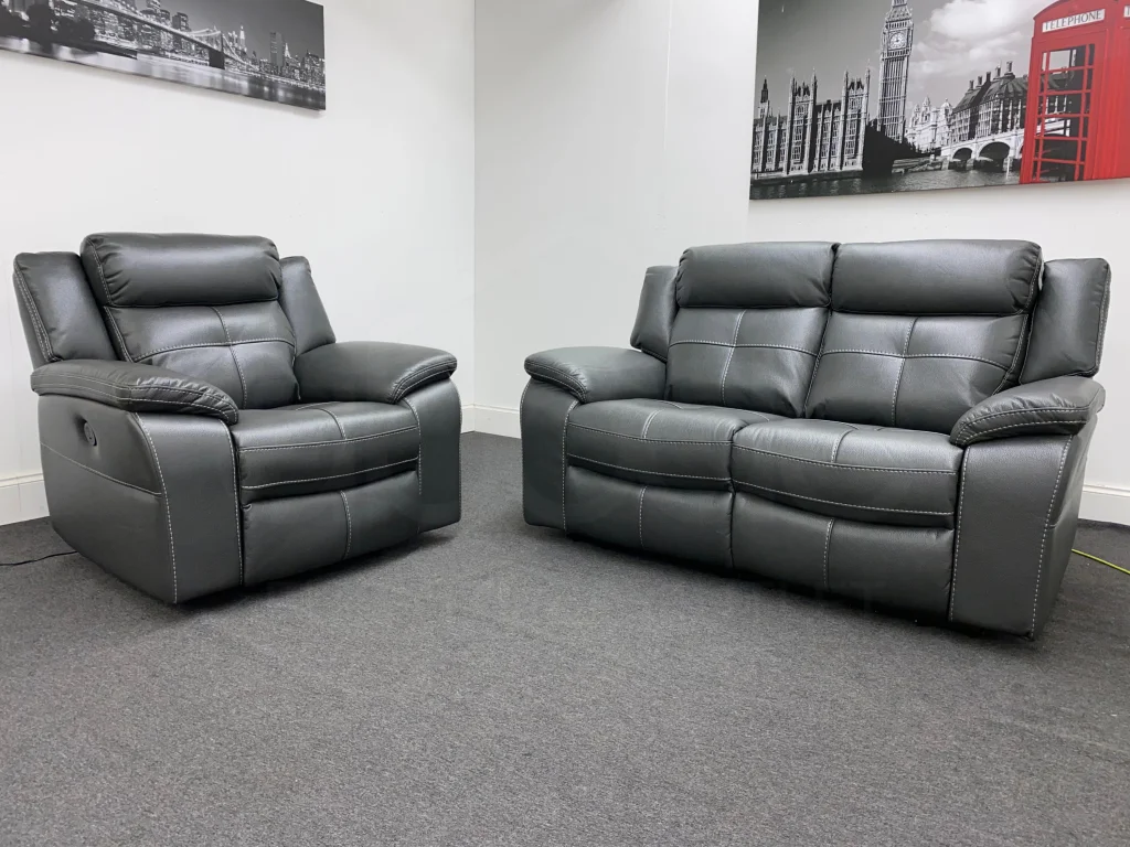 Parker Electric Recliner Grey Leather 2 Seater Sofa + Chair Set - Image 4
