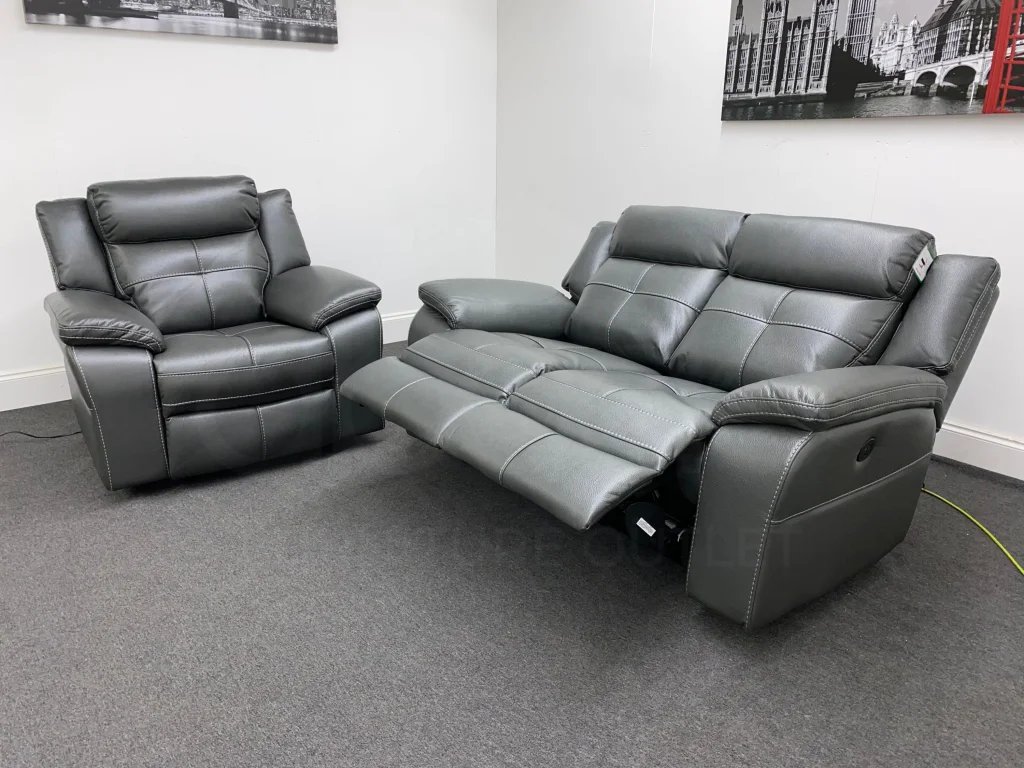 Parker Electric Recliner Grey Leather 2 Seater Sofa + Chair Set - Image 5