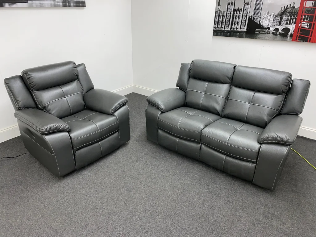 Parker Electric Recliner Grey Leather 2 Seater Sofa + Chair Set - Image 6
