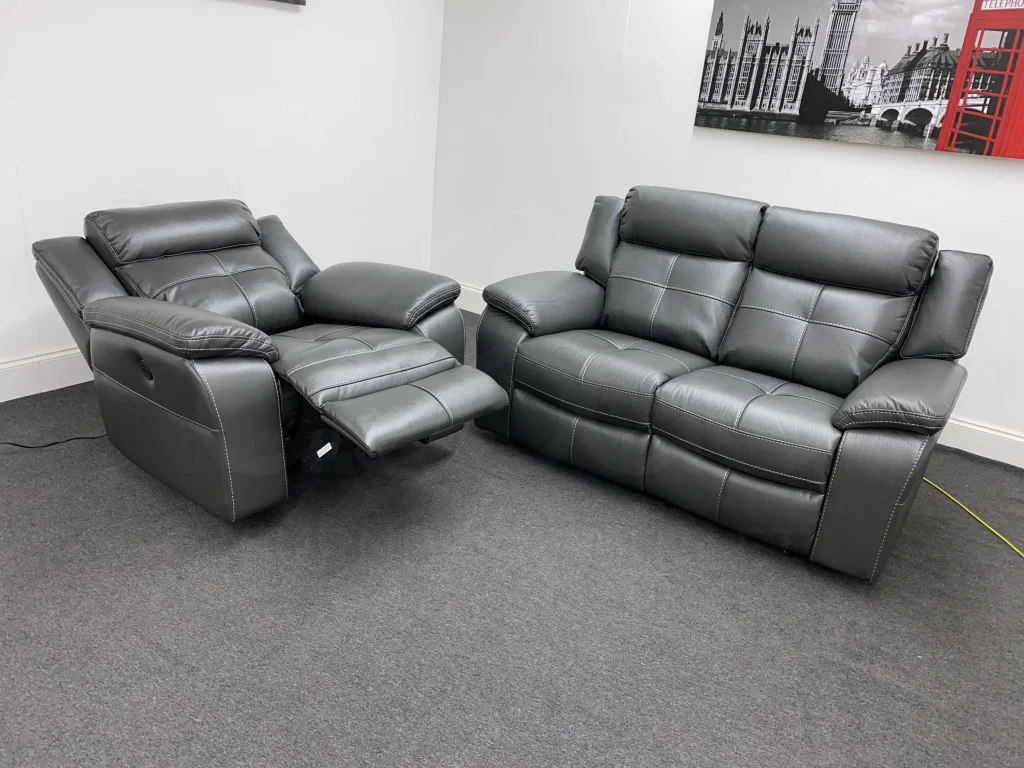 Parker Electric Recliner Grey Leather 2 Seater Sofa + Chair Set - Image 7
