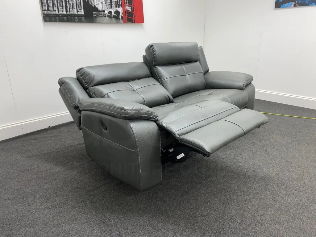 Parker Electric Recliner Grey Leather 3 Seater Sofa - Image 10