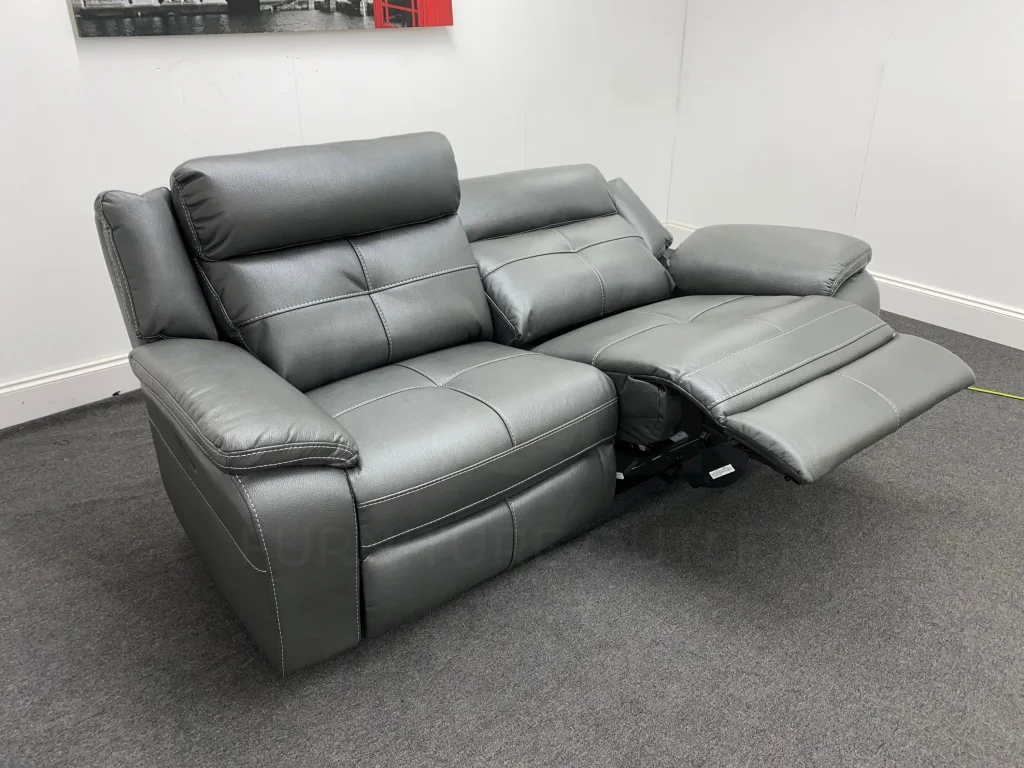 Parker Electric Recliner Grey Leather 3 Seater Sofa - Image 11