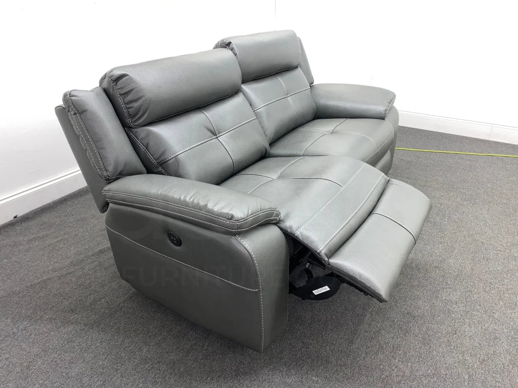 Parker Electric Recliner Grey Leather 3 Seater Sofa - Image 3
