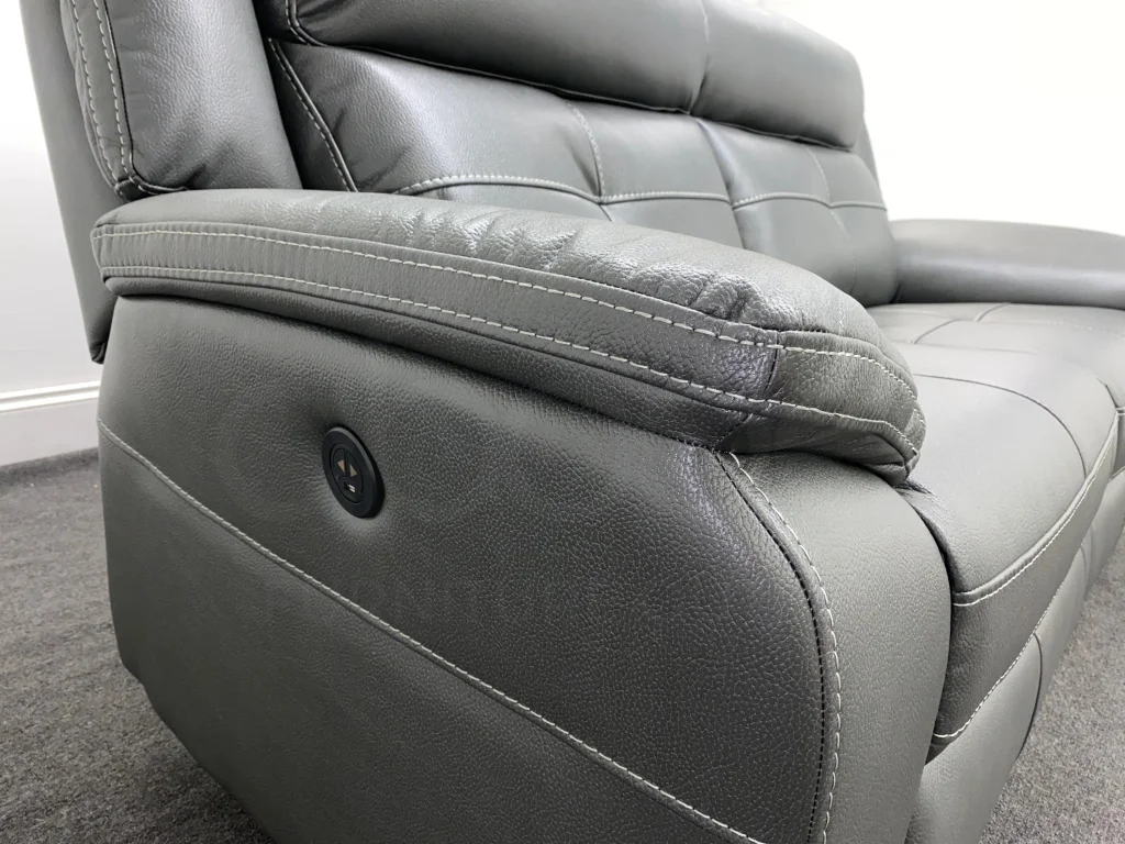 Parker Electric Recliner Grey Leather 3 Seater Sofa - Image 4