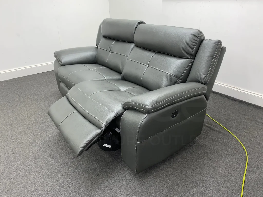 Parker Electric Recliner Grey Leather 3 Seater Sofa - Image 5