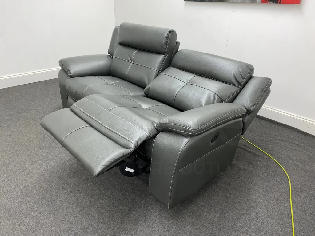 Parker Electric Recliner Grey Leather 3 Seater Sofa - Image 6