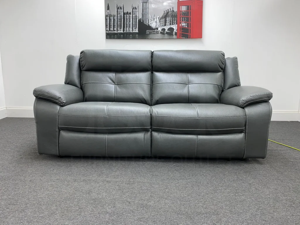 Parker Electric Recliner Grey Leather 3 Seater Sofa - Image 7