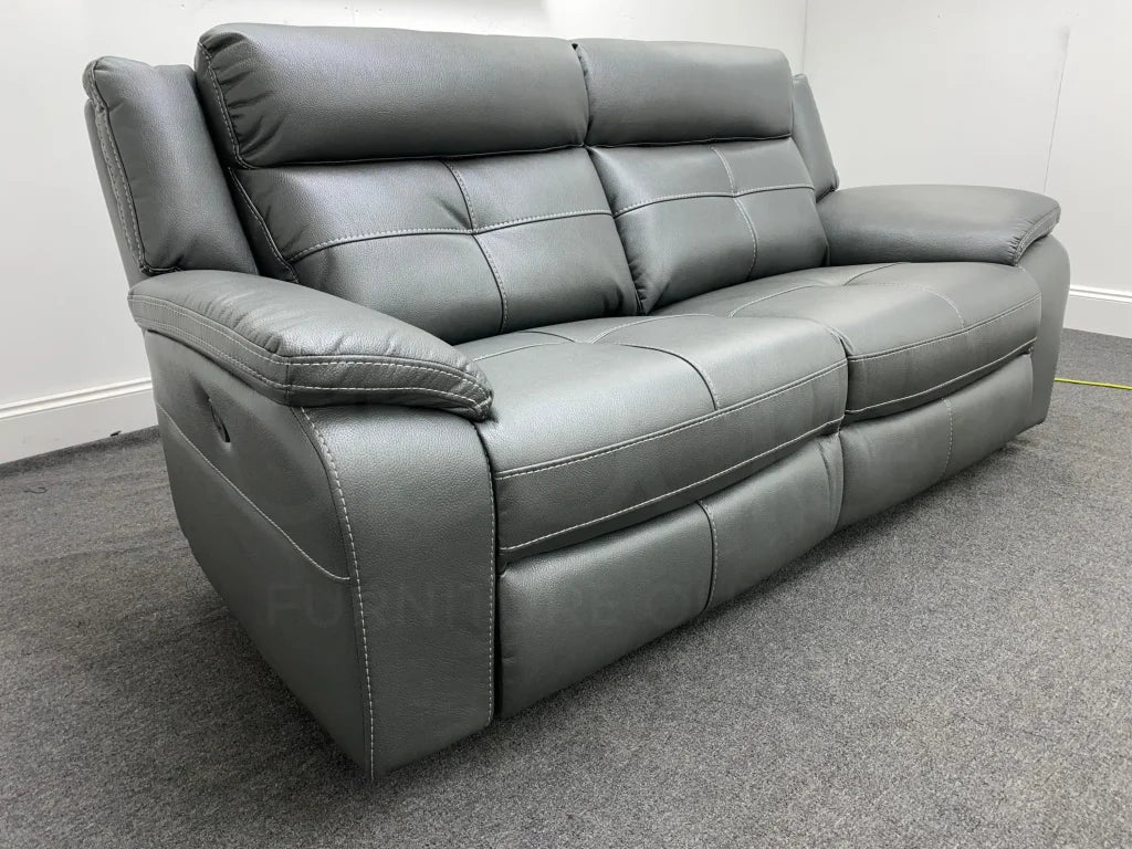 Parker Electric Recliner Grey Leather 3 Seater Sofa - Image 8