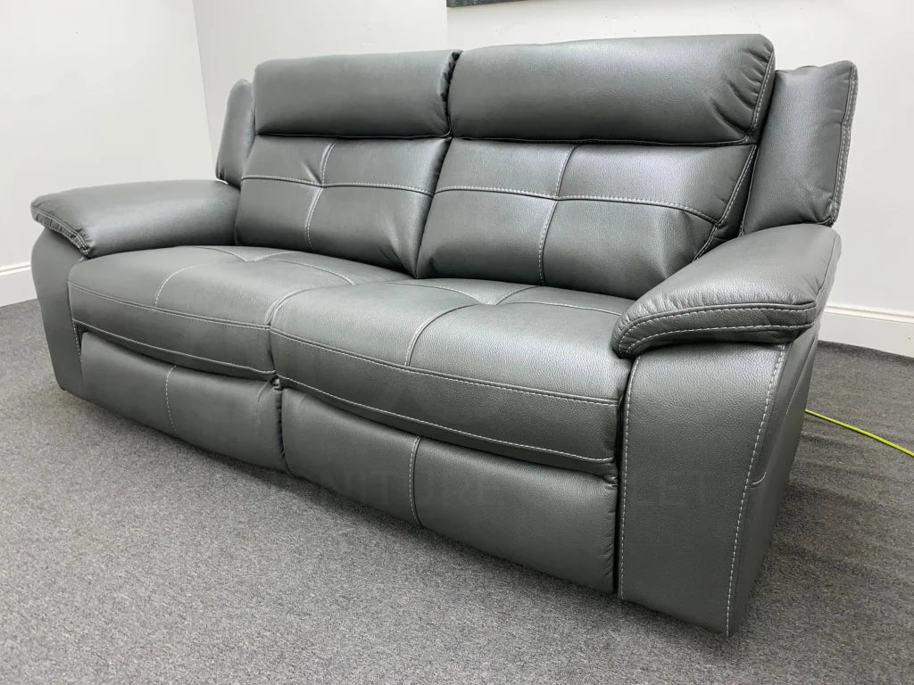 Parker Electric Recliner Grey Leather 3 Seater Sofa - Image 9