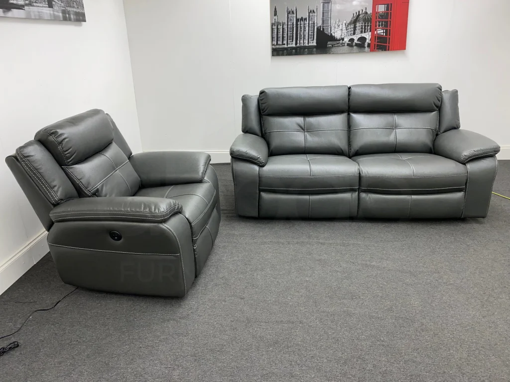Parker Electric Recliner Grey Leather 3 Seater Sofa + Chair Set - Image 6