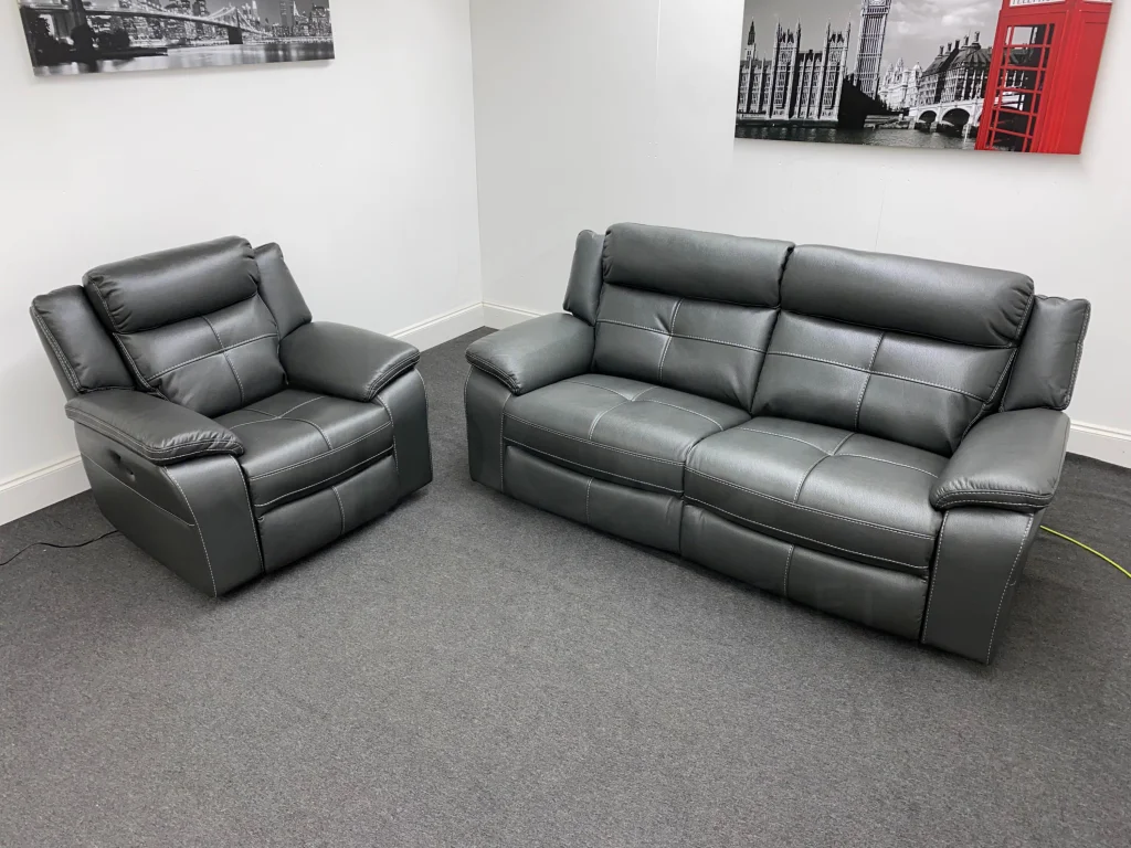 Parker Electric Recliner Grey Leather 3 Seater Sofa + Chair Set - Image 8