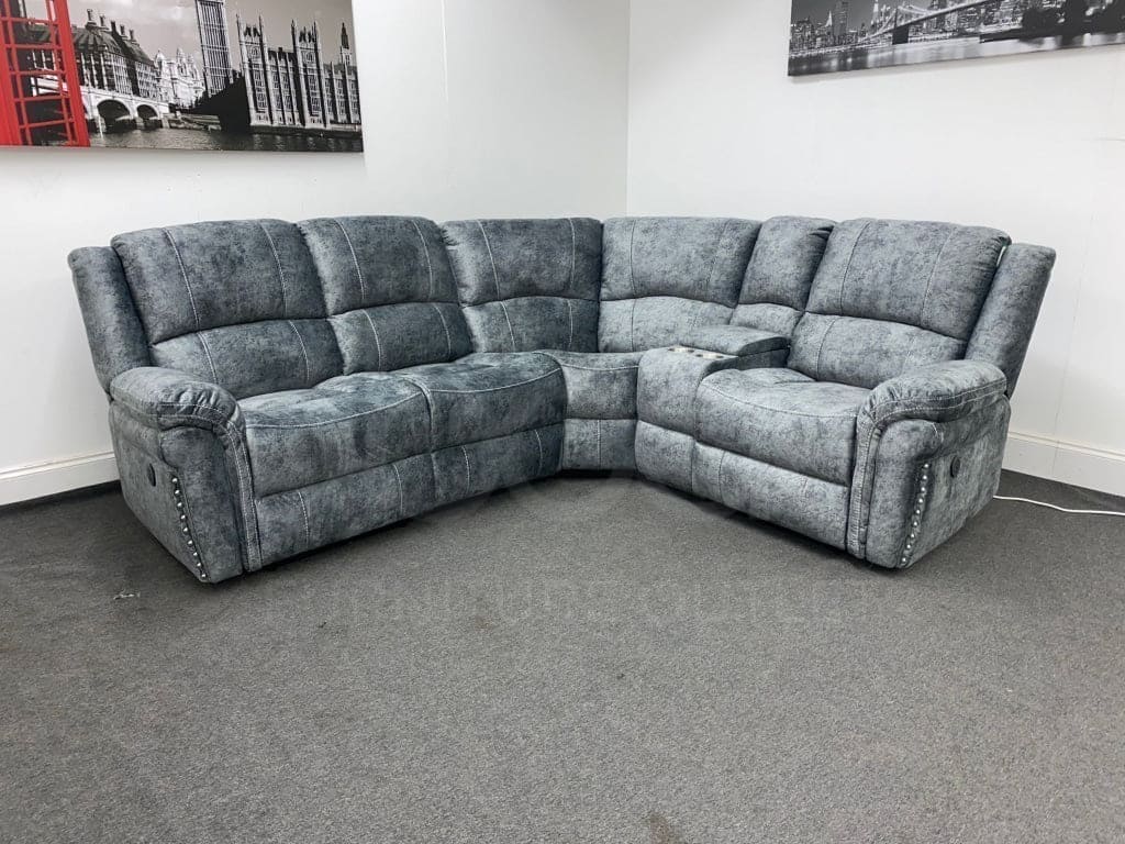 GALAXY Grey Plush Velvet Fabric Electric Reclining Left & Right Hand Facing Modular Corner Sofa | Couch | USB Ports | Drinks Console - Image 12