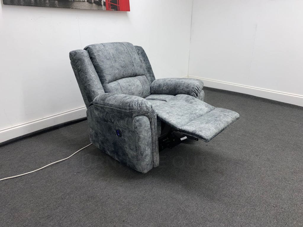 Galaxy Grey ELECTRIC Plush Velvet Fabric Power Recliner Armchair With USB Charging Ports