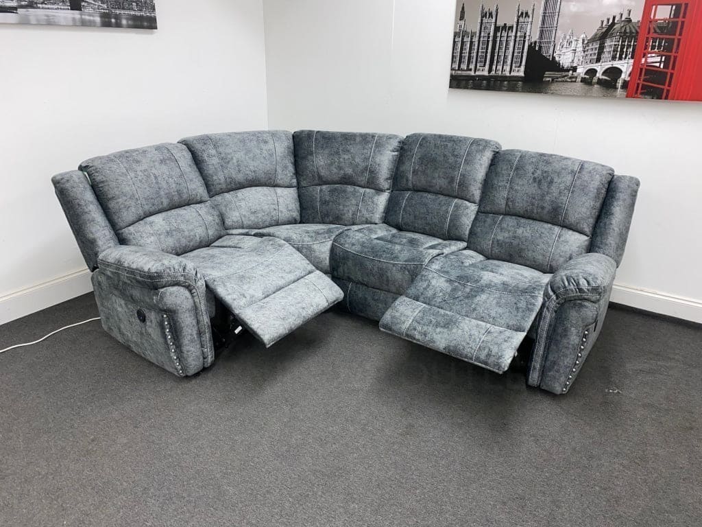 GALAXY Grey Plush Velvet Fabric Electric Reclining Left & Right Hand Facing Modular Corner Sofa | Couch | USB Ports | Drinks Console - Image 5