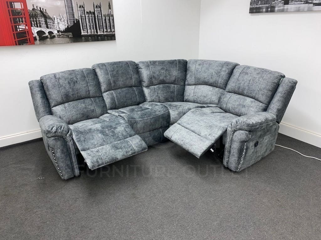 GALAXY Grey Plush Velvet Fabric Electric Reclining Left & Right Hand Facing Modular Corner Sofa | Couch | USB Ports | Drinks Console - Image 6