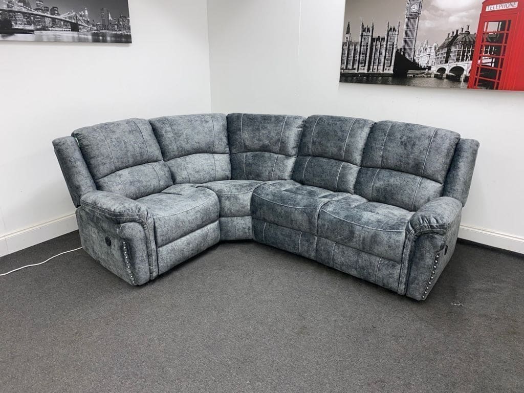 GALAXY Grey Plush Velvet Fabric Electric Reclining Left & Right Hand Facing Modular Corner Sofa | Couch | USB Ports | Drinks Console - Image 7