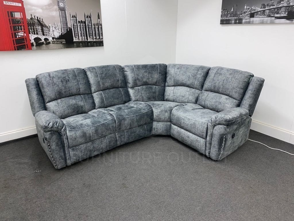 GALAXY Grey Plush Velvet Fabric Electric Reclining Left & Right Hand Facing Modular Corner Sofa | Couch | USB Ports | Drinks Console - Image 10