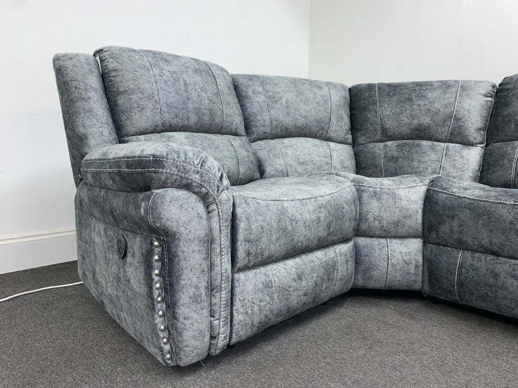 GALAXY Grey Plush Velvet Fabric Electric Reclining Left & Right Hand Facing Modular Corner Sofa | Couch | USB Ports | Drinks Console - Image 9