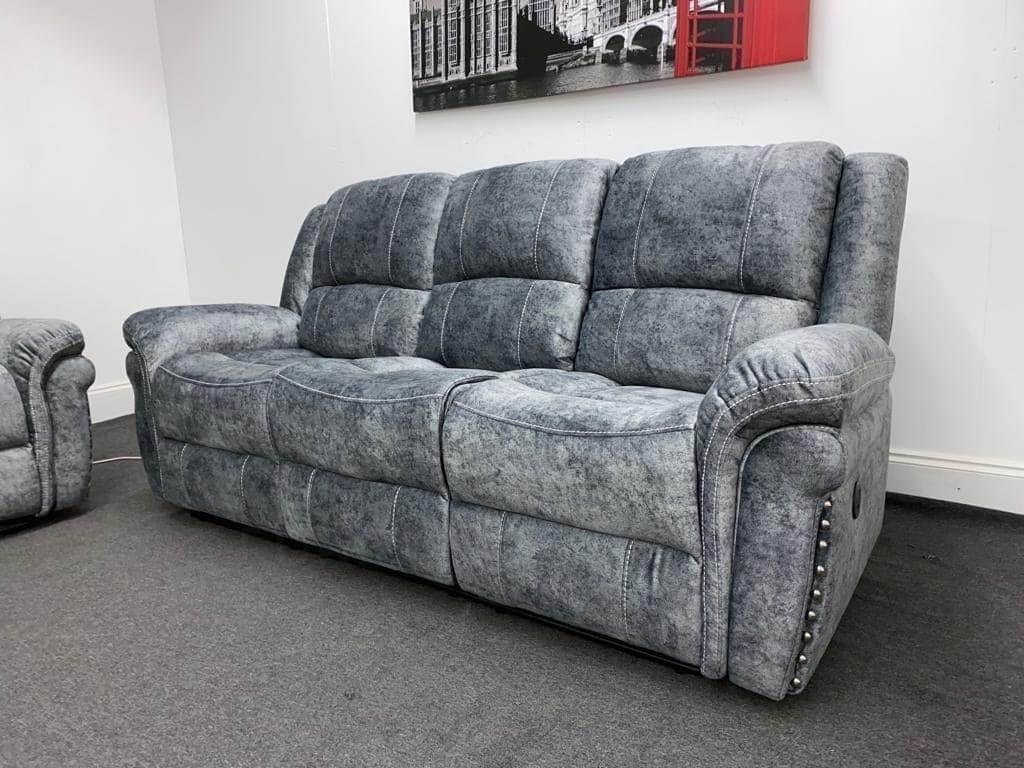 "GALAXY" Tech Grey ELECTRIC Plush Velour Velvet 3 + 2 Seater With Drinks Console Reclining Sofa Set Plus USB Charging Ports and drinks coolers cup holders - Image 5