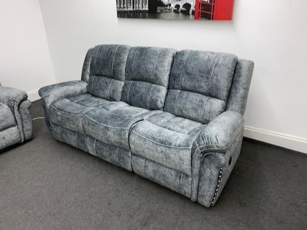 "GALAXY" Tech Grey ELECTRIC Plush Velour Velvet 3 + 2 Seater With Drinks Console Reclining Sofa Set Plus USB Charging Ports and drinks coolers cup holders - Image 6