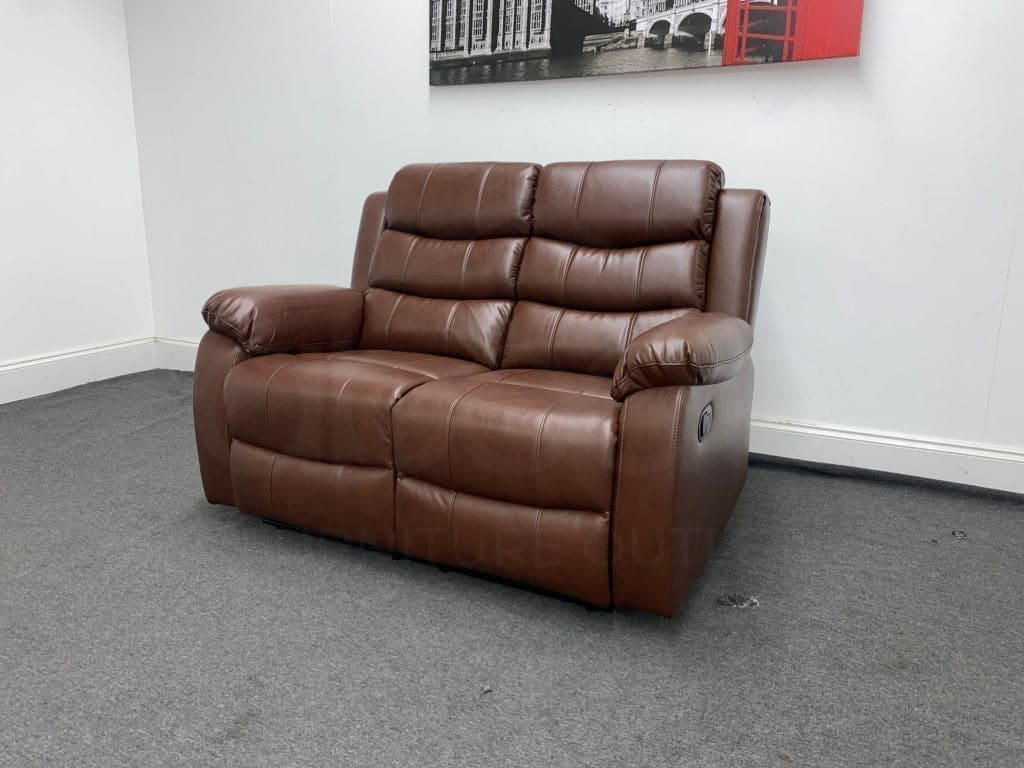 Lando Brown Leather 3 + 2 Seater Reclining Sofa Set | Drinks Tray Table | High Backrests | 2 Stage Reclining - Image 6