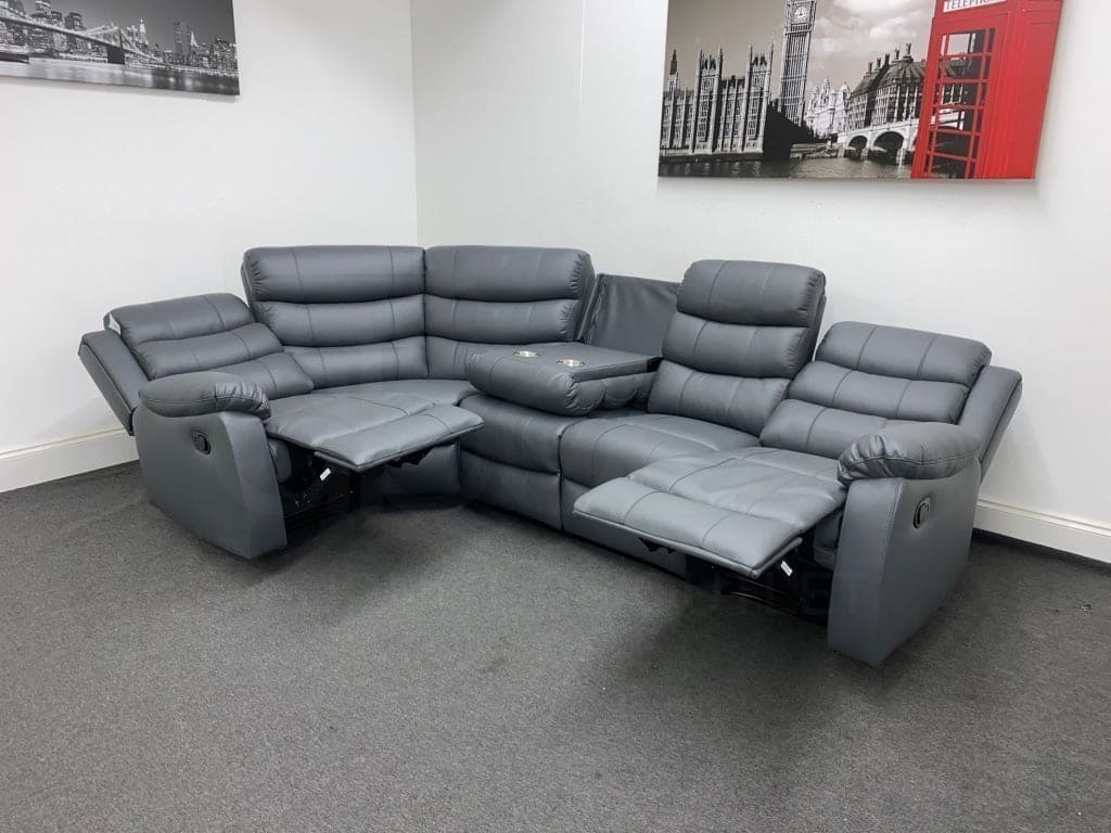 Lando LHF Modular Recliner 5 Seat Grey Leather Corner Sofa | Couch | L-Shape - Image 5