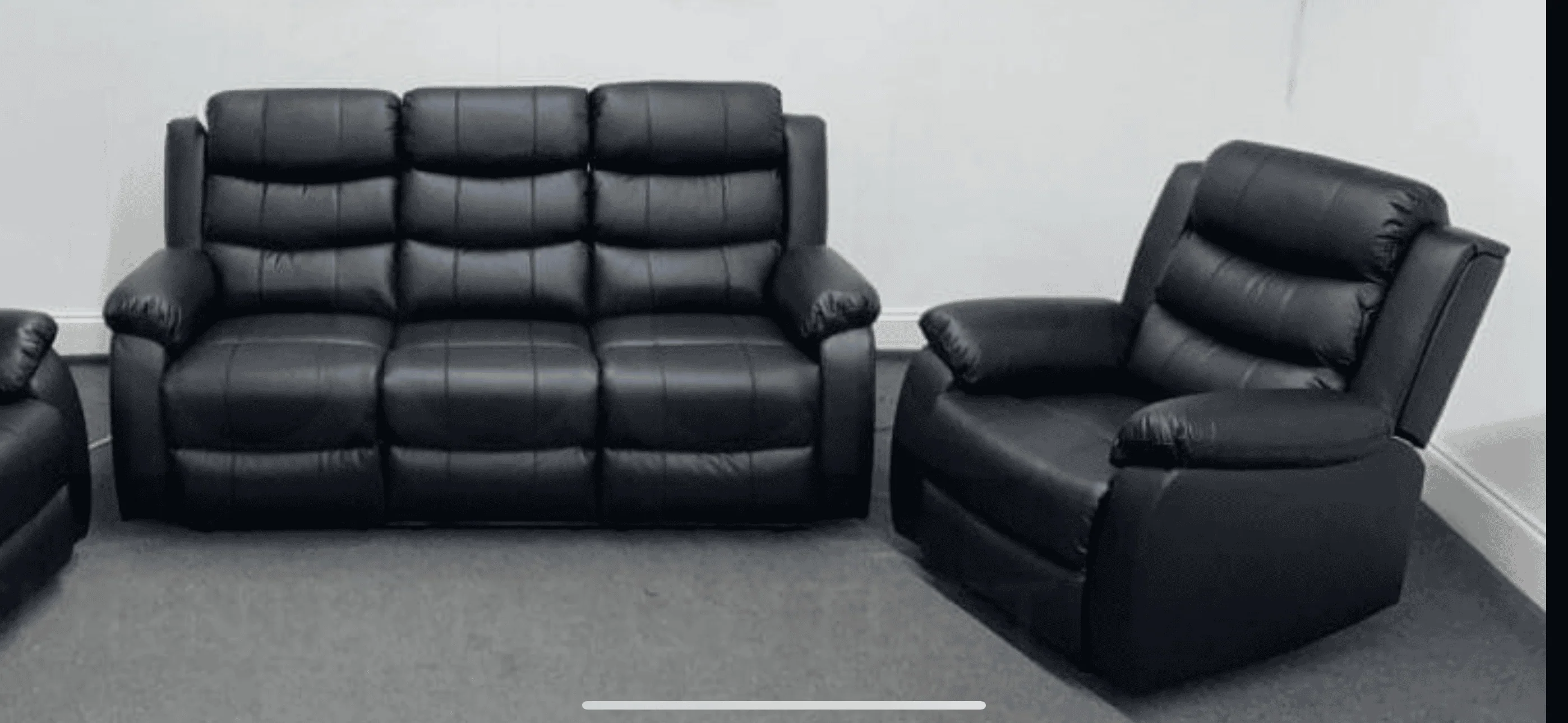 Lando Recliner Black Leather 3 + 1 Seater Sofa Set - Image 2