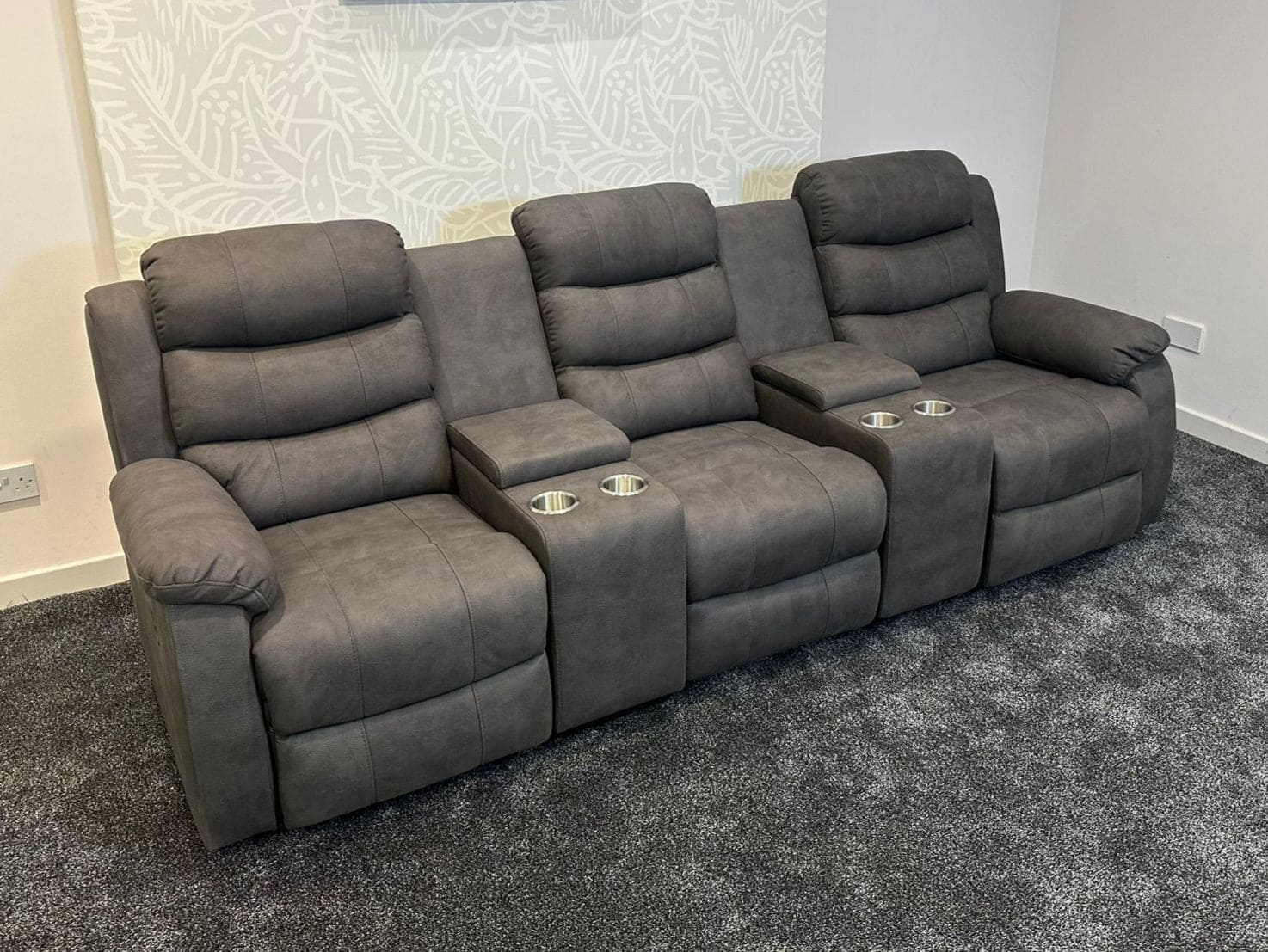 Willow Recliner Grey Fabric 3 Seater + 2 Console Sofa - Image 4