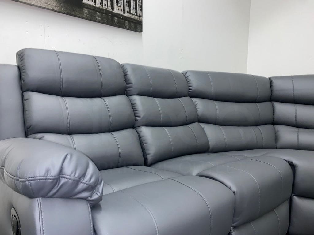 Lando Reversible Modular Manual Recliner Grey Leather Corner Sofa - Image 7