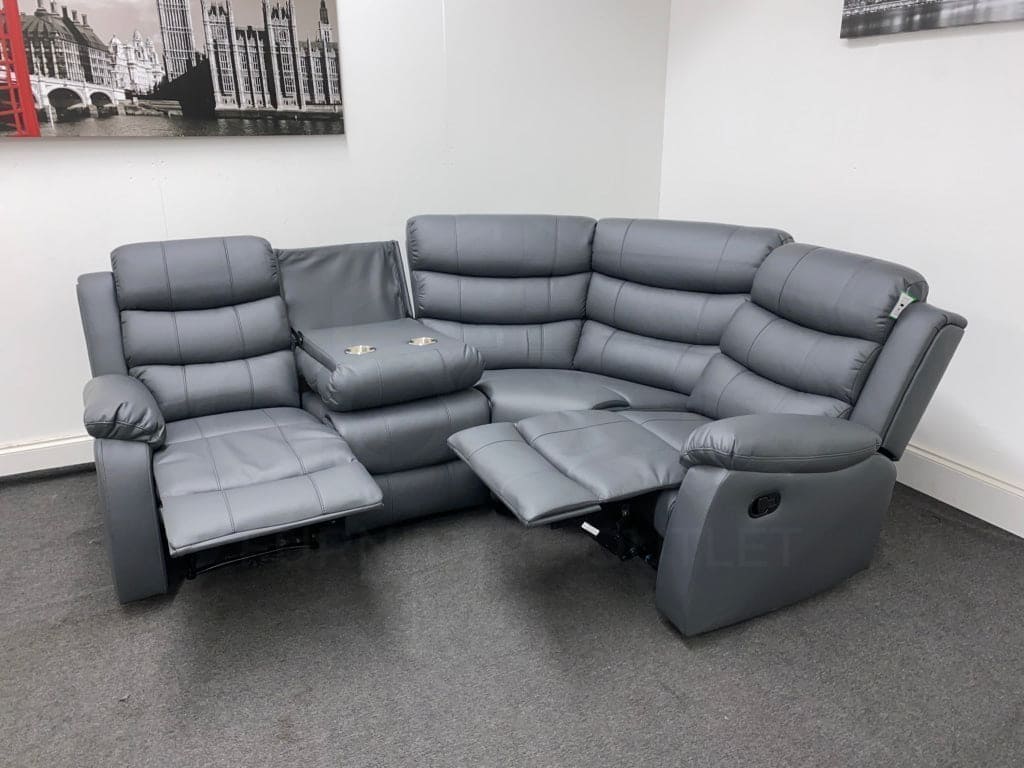 Lando RHF Modular Recliner 4 Seat Grey Leather Corner Sofa - Image 5
