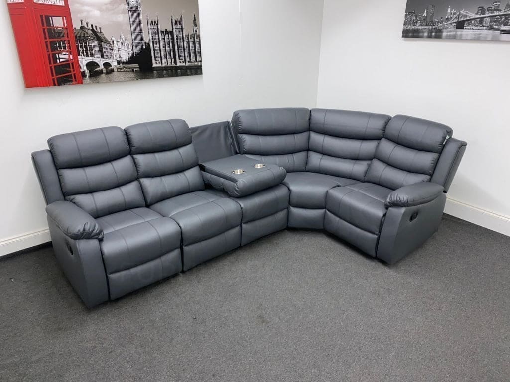Lando RHF Modular Recliner 5 Seat Grey Leather Corner Sofa - Image 4