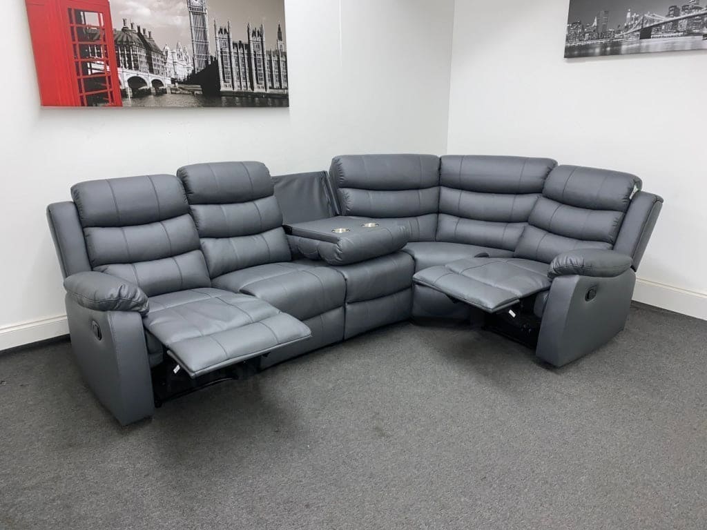 Lando RHF Modular Recliner 5 Seat Grey Leather Corner Sofa - Image 5