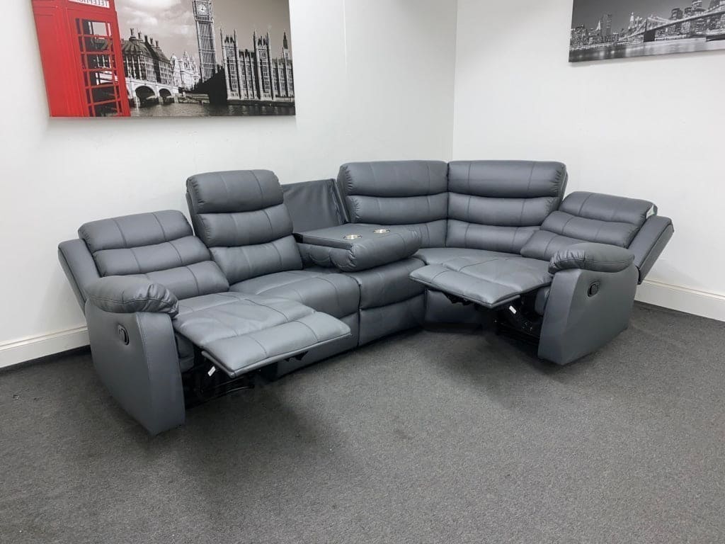 Lando RHF Modular Recliner 5 Seat Grey Leather Corner Sofa - Image 6