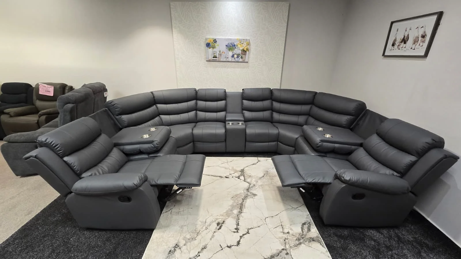 Lando Grey U Shape Corner Sofa With Drinks console & Fold down Tray Tables - Image 4