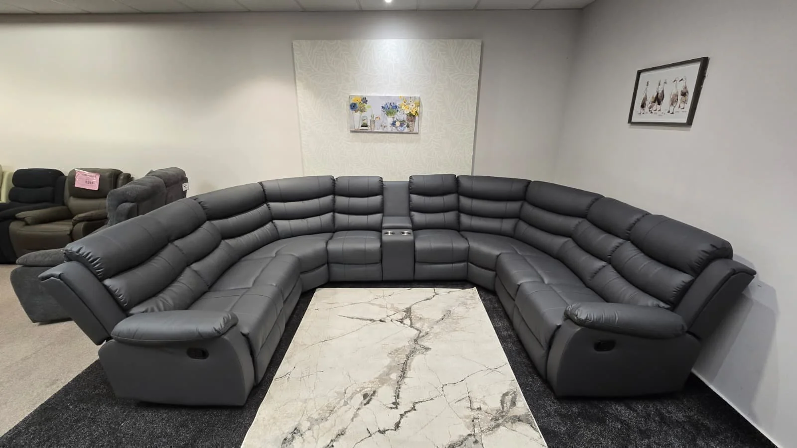 Lando Grey U Shape Corner Sofa With Drinks console & Fold down Tray Tables - Image 5