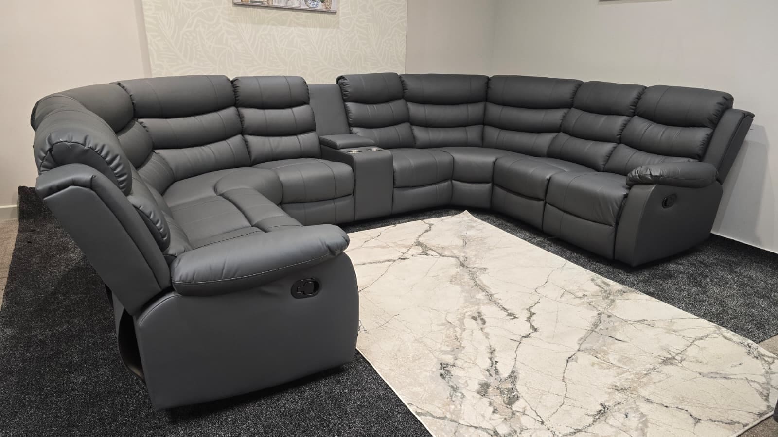 Lando Grey U Shape Corner Sofa With Drinks console & Fold down Tray Tables - Image 7