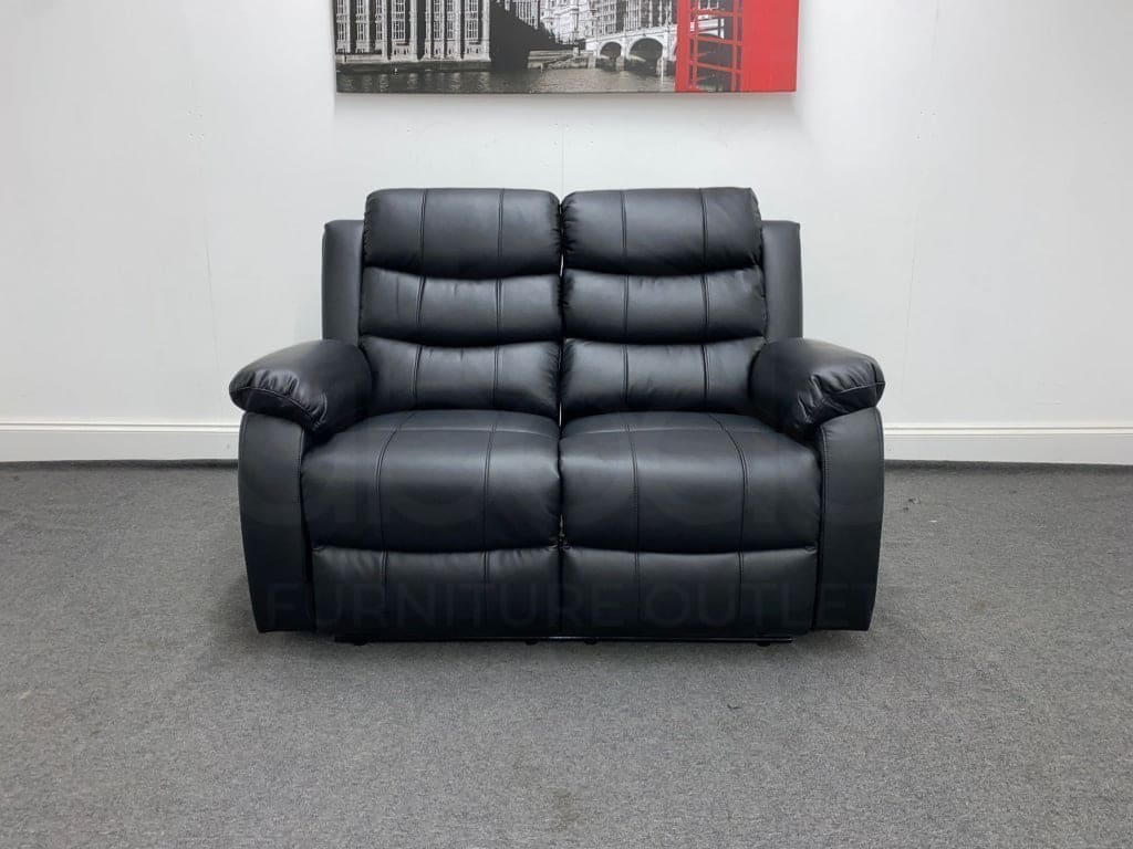 Lando Black Leather Reclining 2 Seater Sofa + 2 Armchairs Sofa & Armchair Set - Image 6