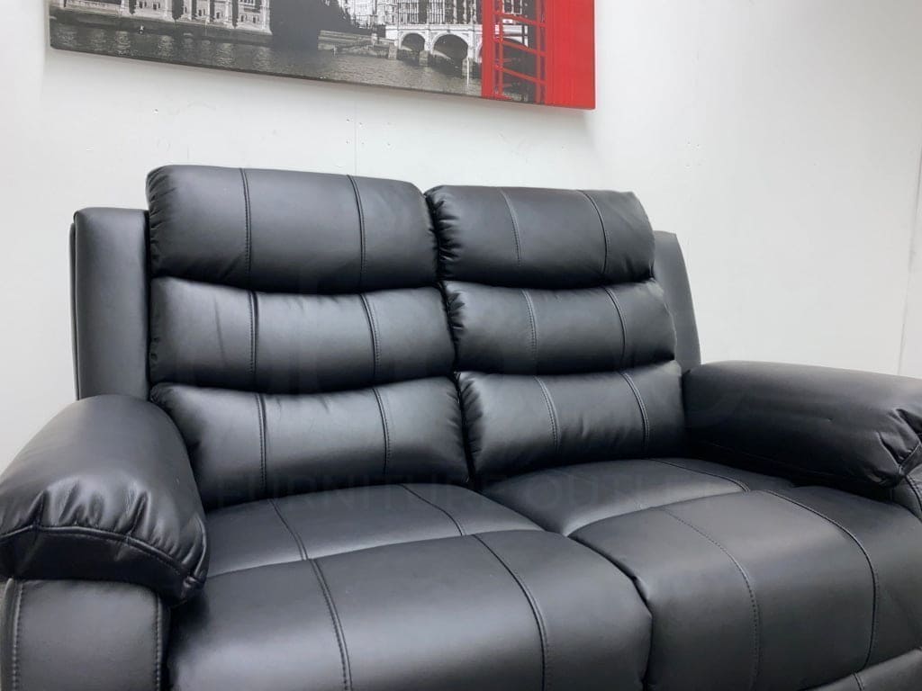 Lando Black Leather Reclining 2 Seater Sofa + 2 Armchairs Sofa & Armchair Set - Image 7