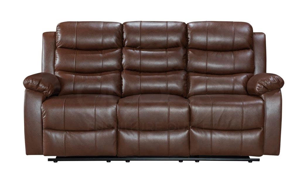 Lando Brown Leather 3 + 2 Seater With Drinks Console Manual Recliner Sofa Suite - Image 6
