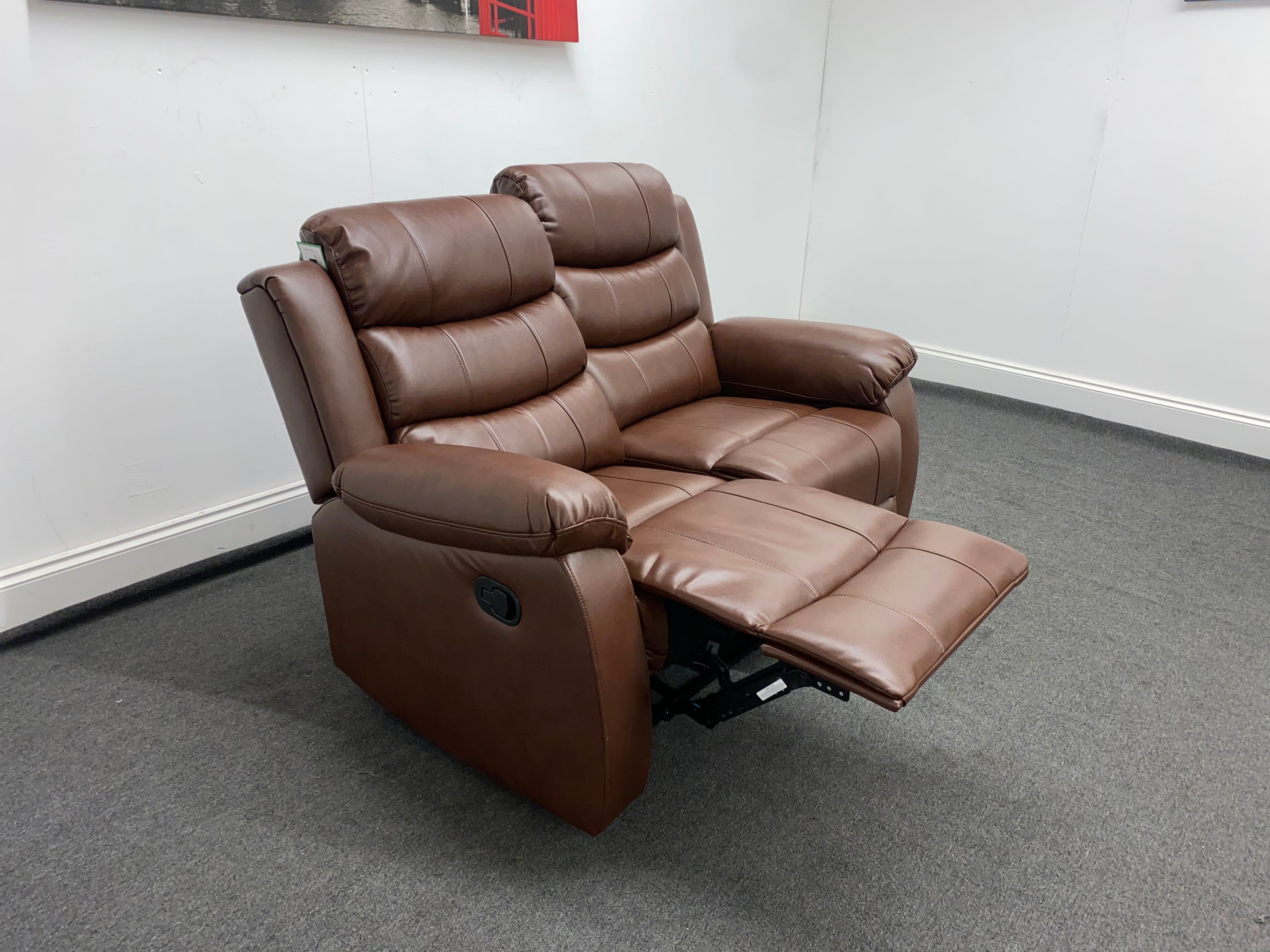 ' Lando ' Brown Leather Reclining 2 Seater + 2 Armchairs Sofa Suite Set - Image 12
