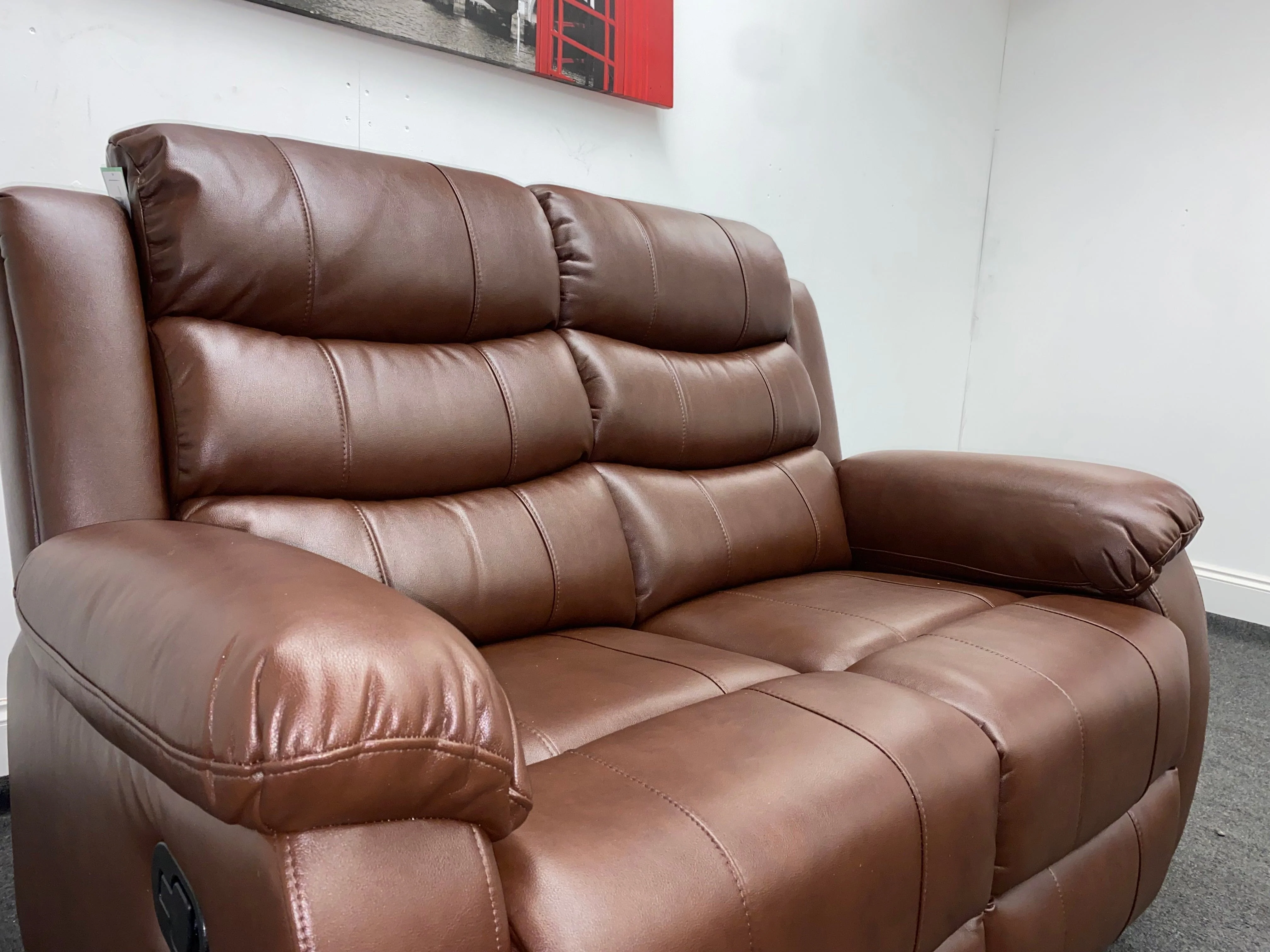 ' Lando ' Brown Leather Reclining 2 Seater + 2 Armchairs Sofa Suite Set - Image 13