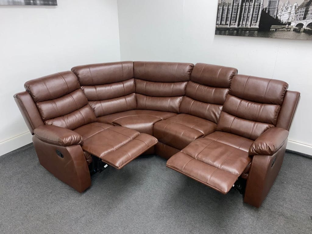Lando Recliner Brown Leather Reversible Corner Sofa - Image 2