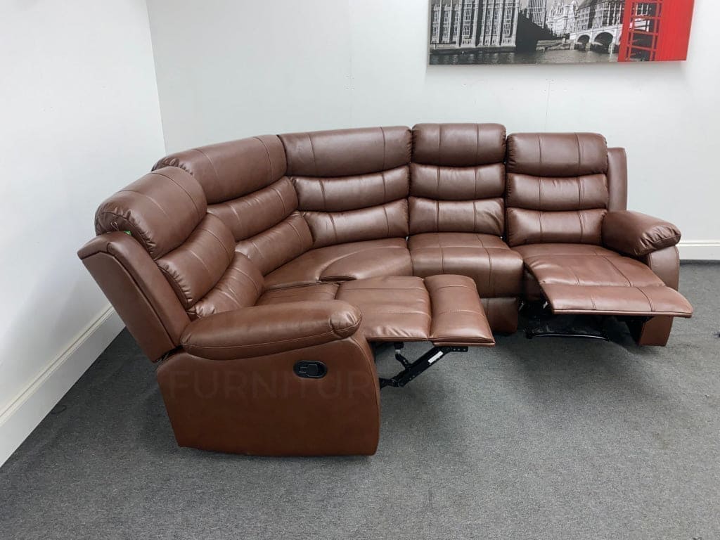 Lando Recliner Brown Leather Reversible Corner Sofa - Image 4