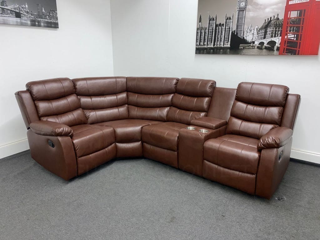 Lando LHF Modular Recliner 1C2C Brown Leather Corner Sofa with Drinks Console