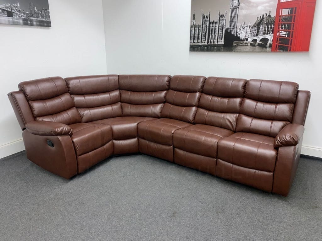Lando Recliner Brown Leather Corner Sofa (Reversible) - Image 3